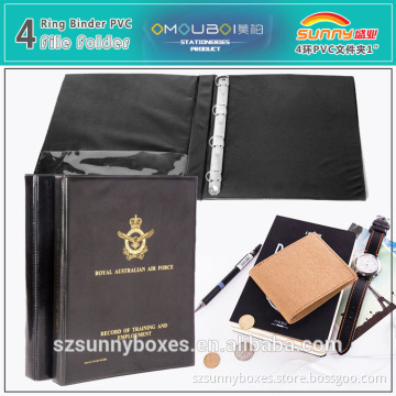 Black PVC A4 Golden Embossing Printing Presentation Folder With 1 Inch 4 Ring Binders